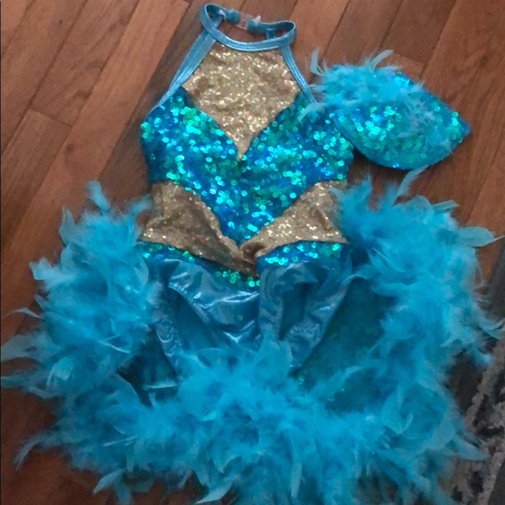 Blue Feather Sequin Jazz Tap Costume Medium MC